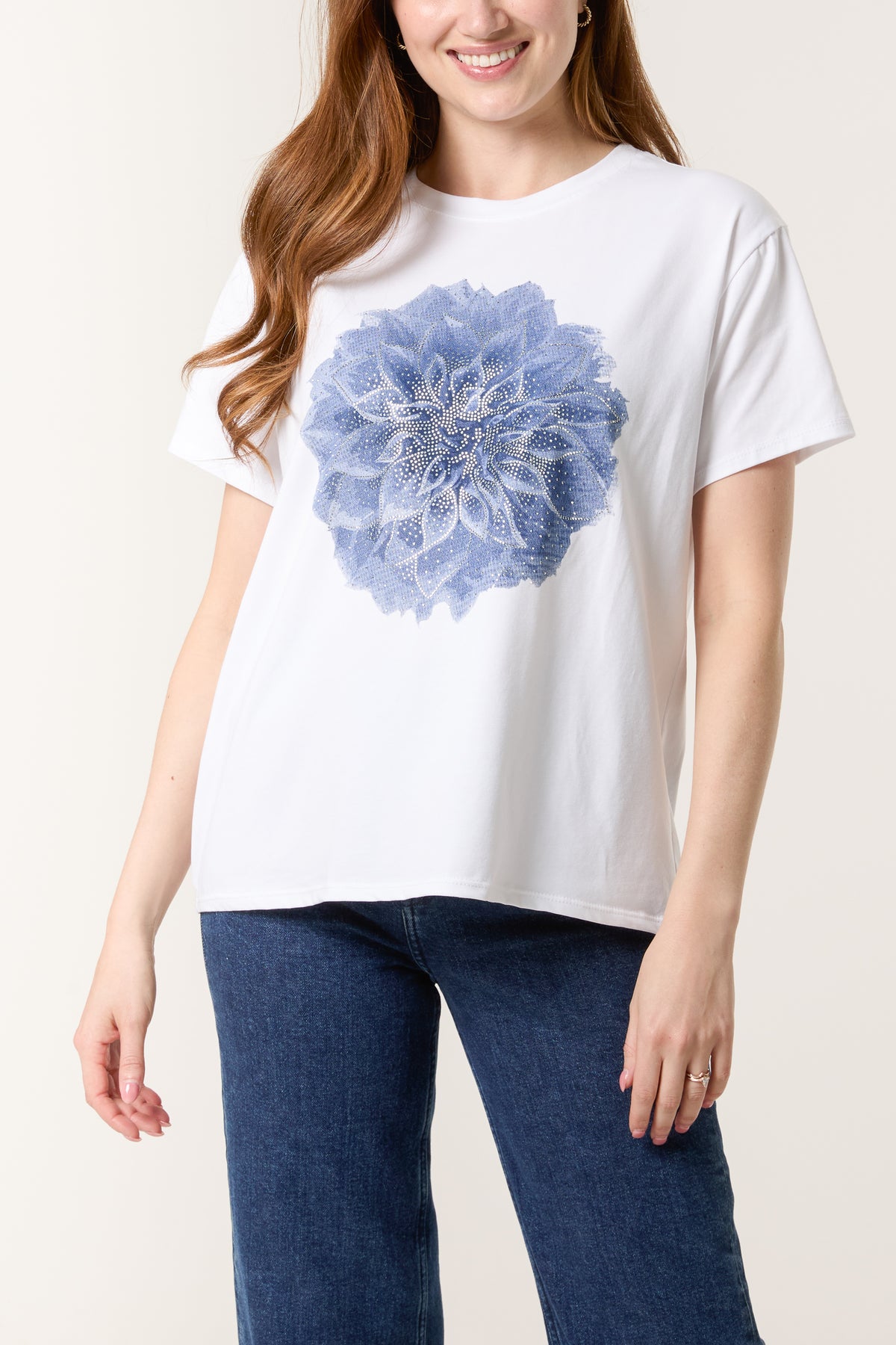 Diamante Lotus Flower Short Sleeve Top