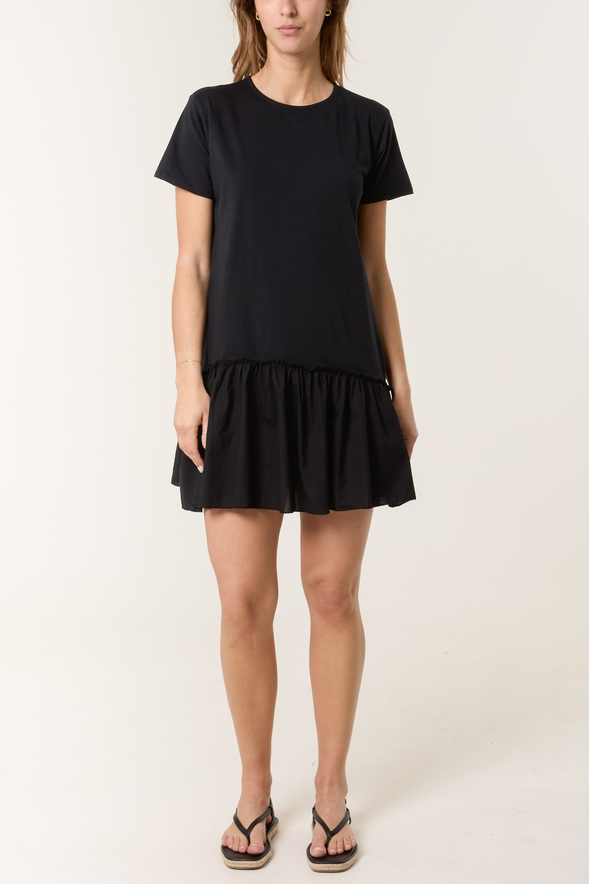 Cotton Blend Tiered Frill Mini Dress