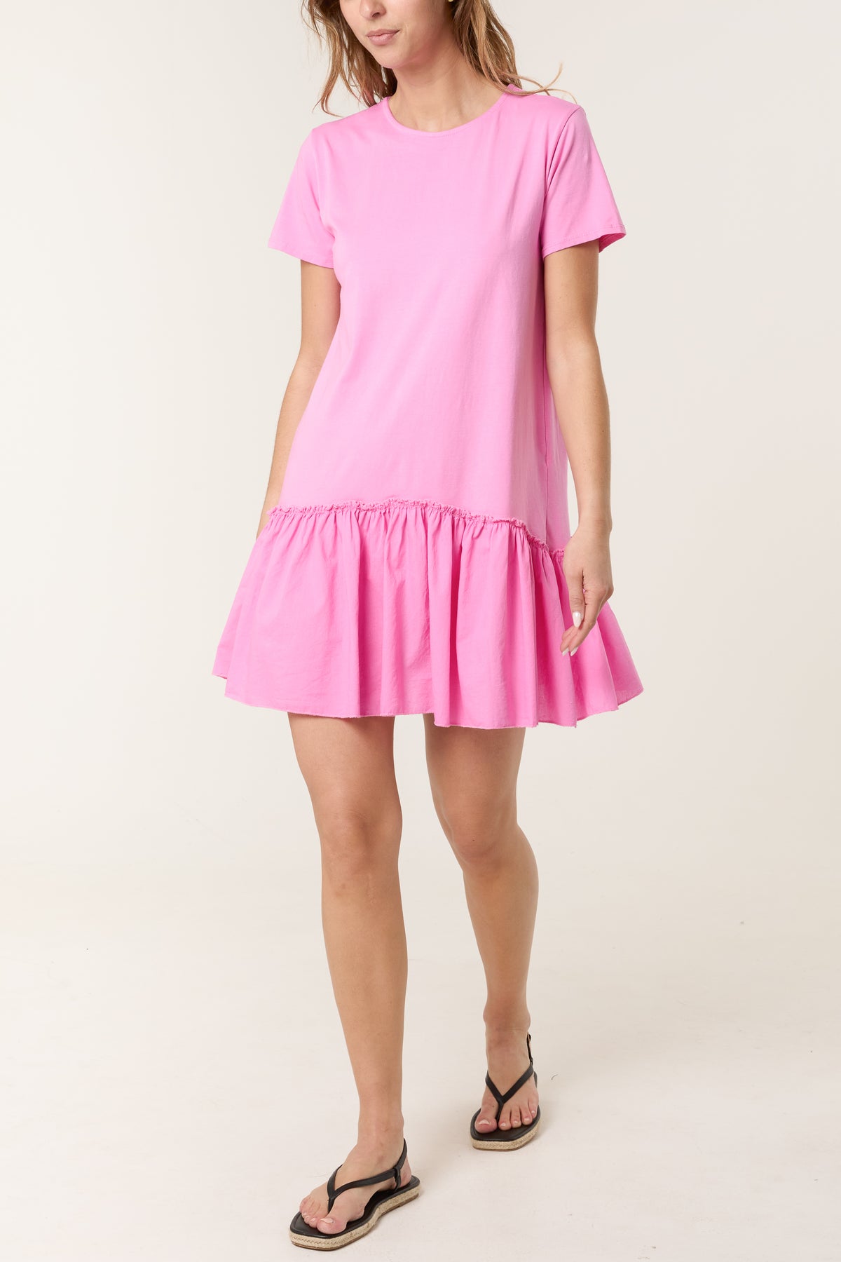 Cotton Blend Tiered Frill Mini Dress