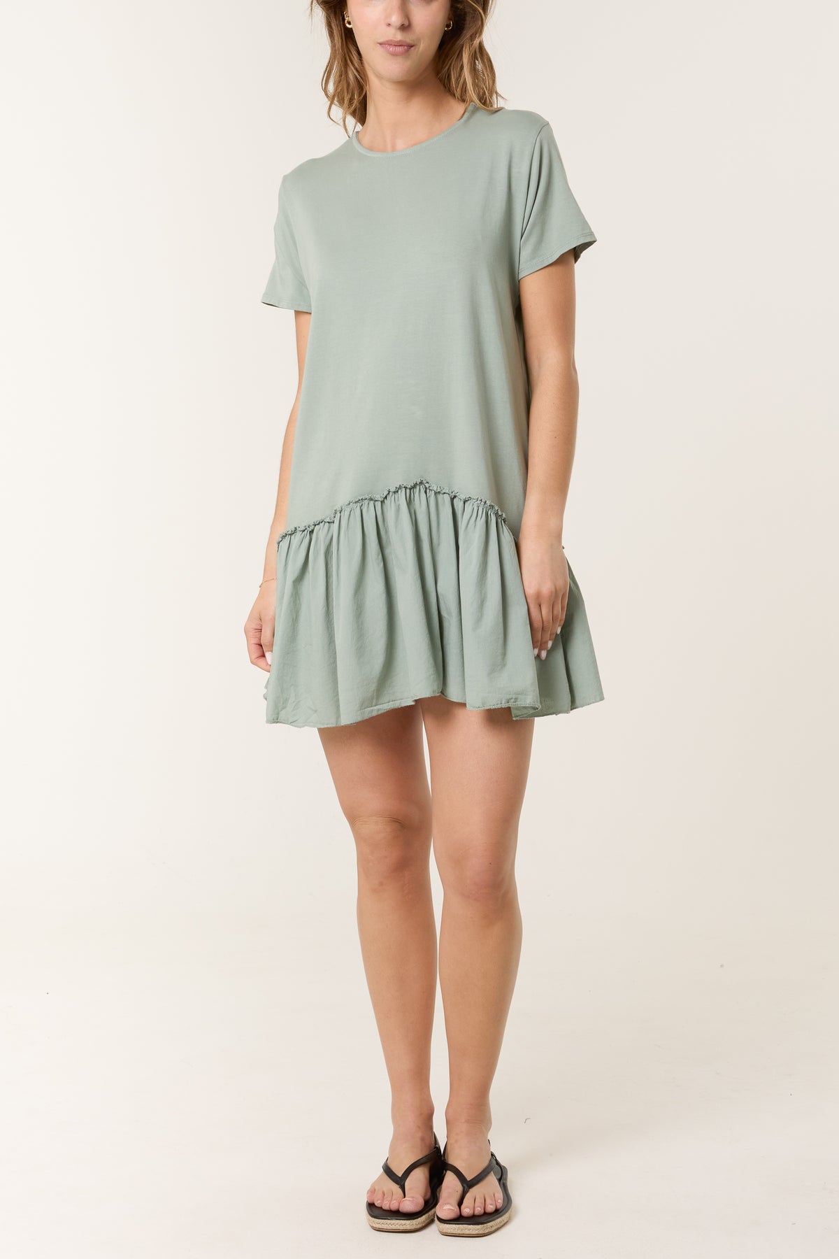 Cotton Blend Tiered Frill Mini Dress