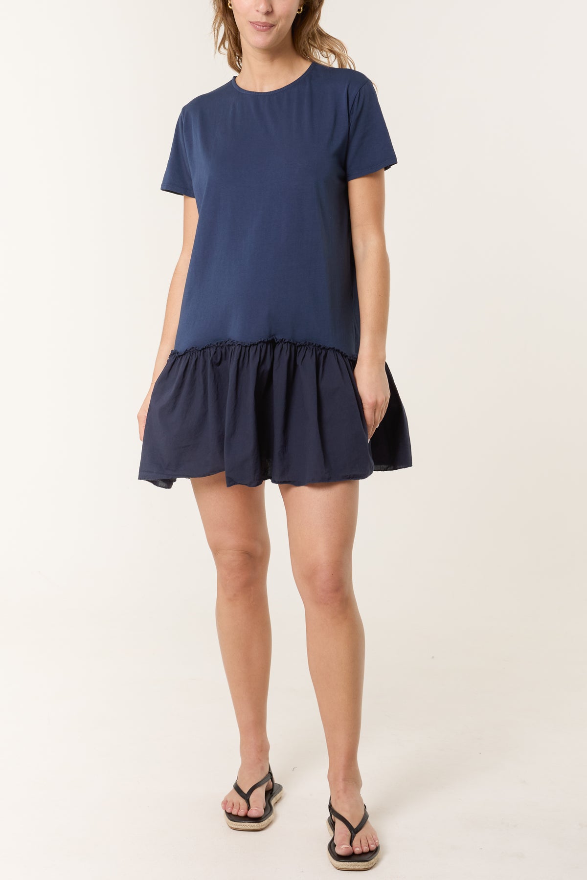 Cotton Blend Tiered Frill Mini Dress