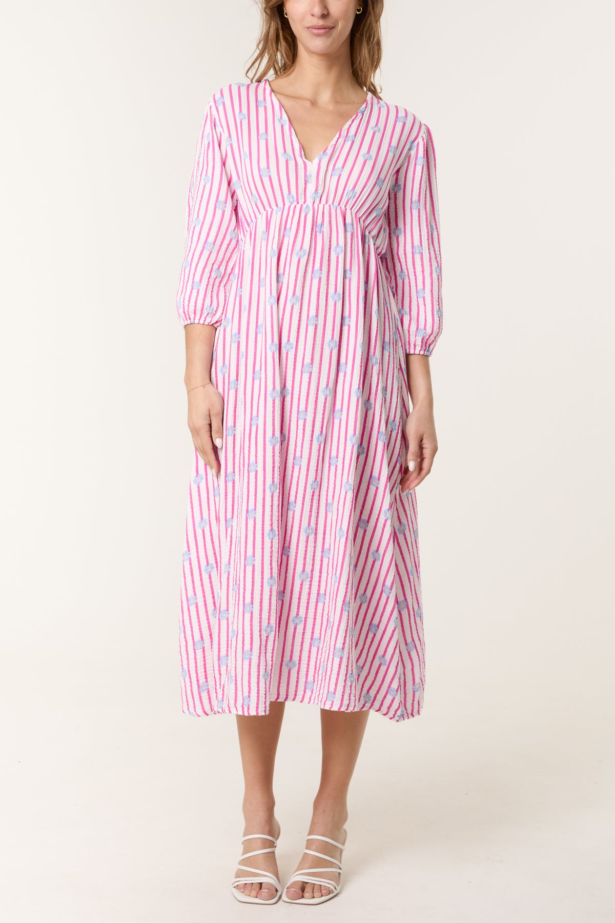 Daisies Stripe Cheesecloth Midi Dress