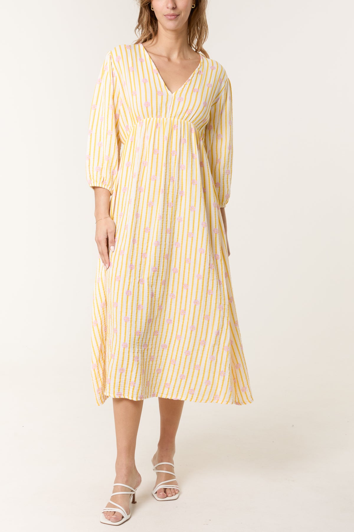 Daisies Stripe Cheesecloth Midi Dress