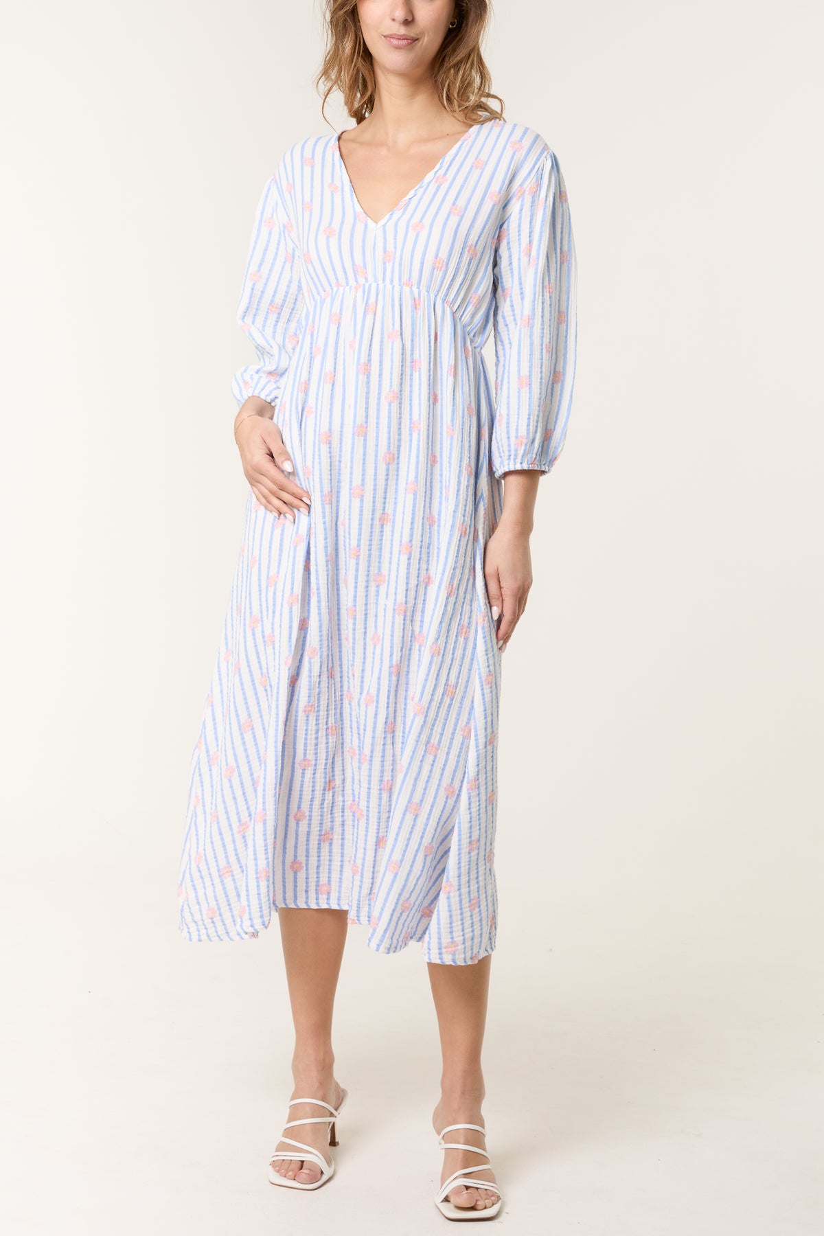 Daisies Stripe Cheesecloth Midi Dress