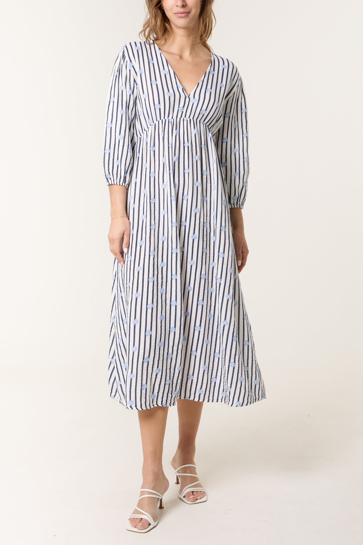 Daisies Stripe Cheesecloth Midi Dress