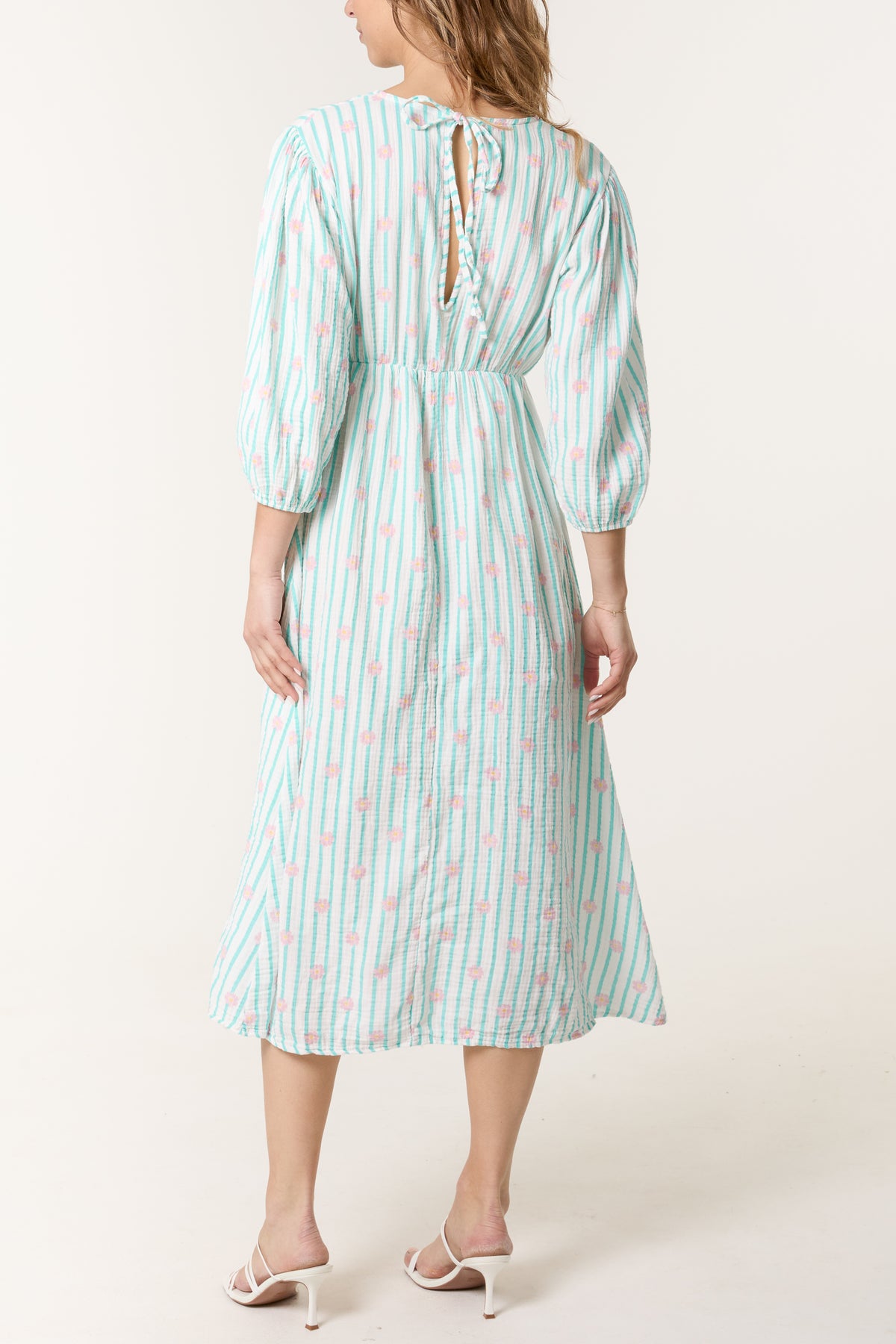 Daisies Stripe Cheesecloth Midi Dress