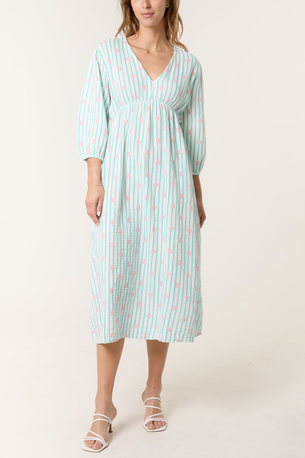 Daisies Stripe Cheesecloth Midi Dress