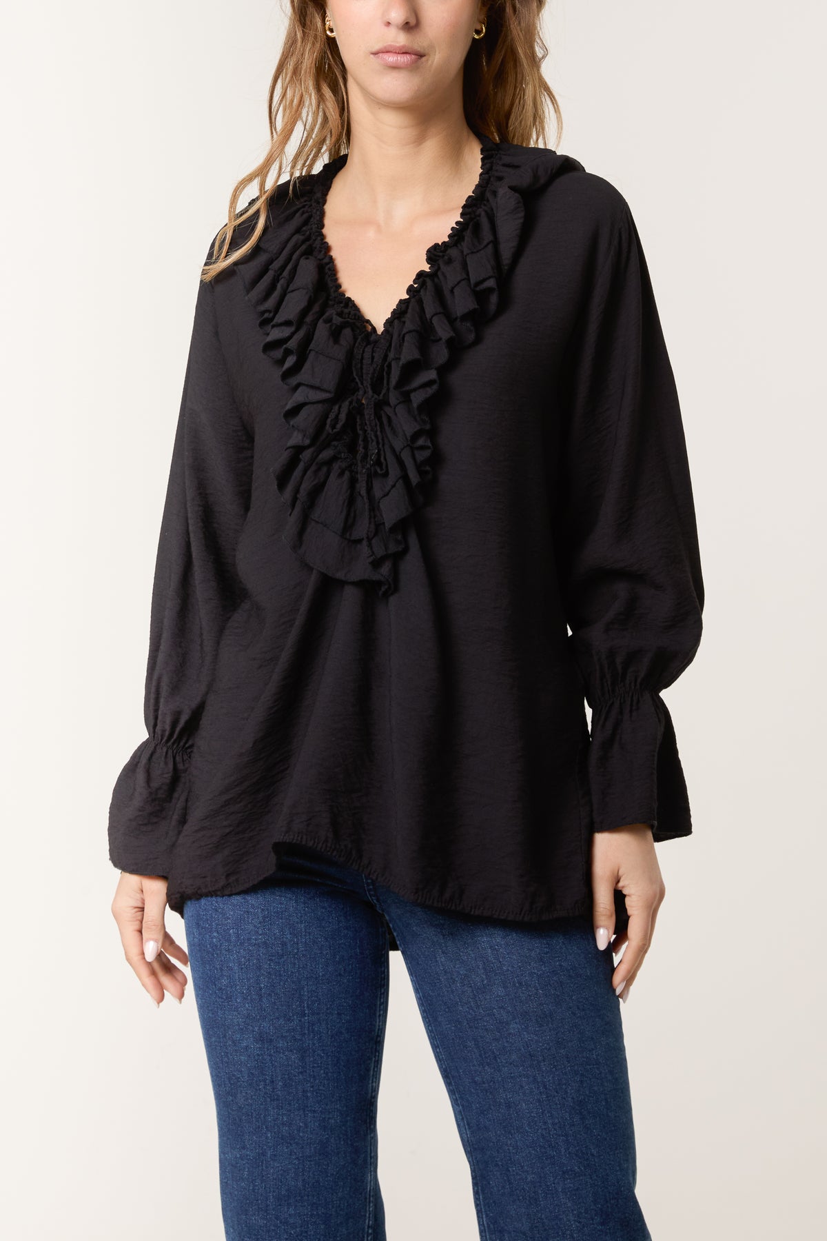 V-Neck Ruffle Tied Front Blouse