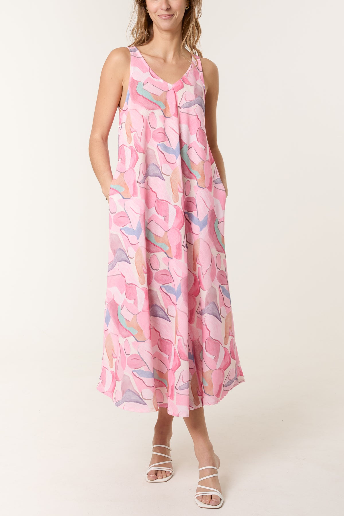 Sleeveless Pebble Print Midi Dress