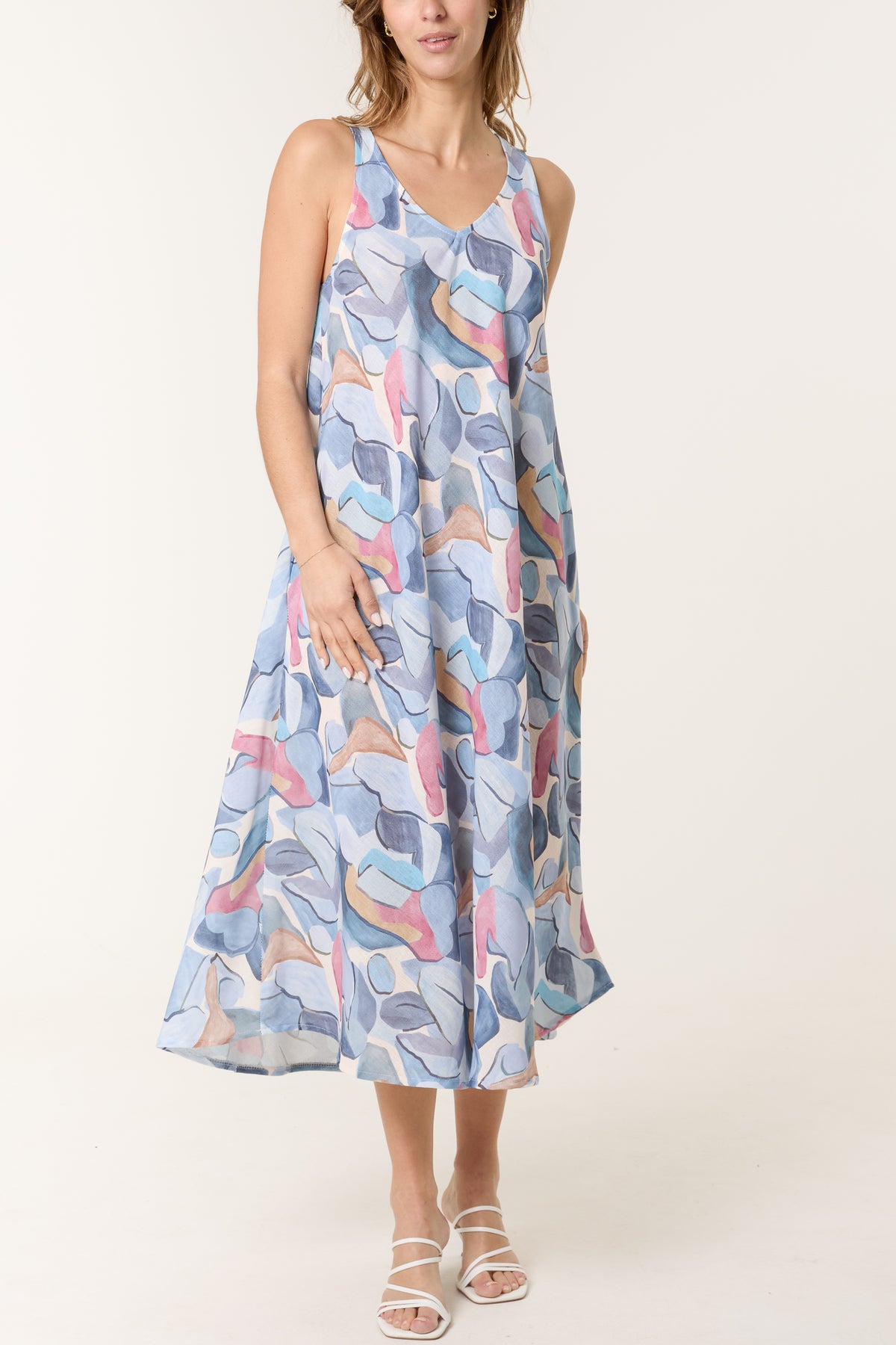 Sleeveless Pebble Print Midi Dress