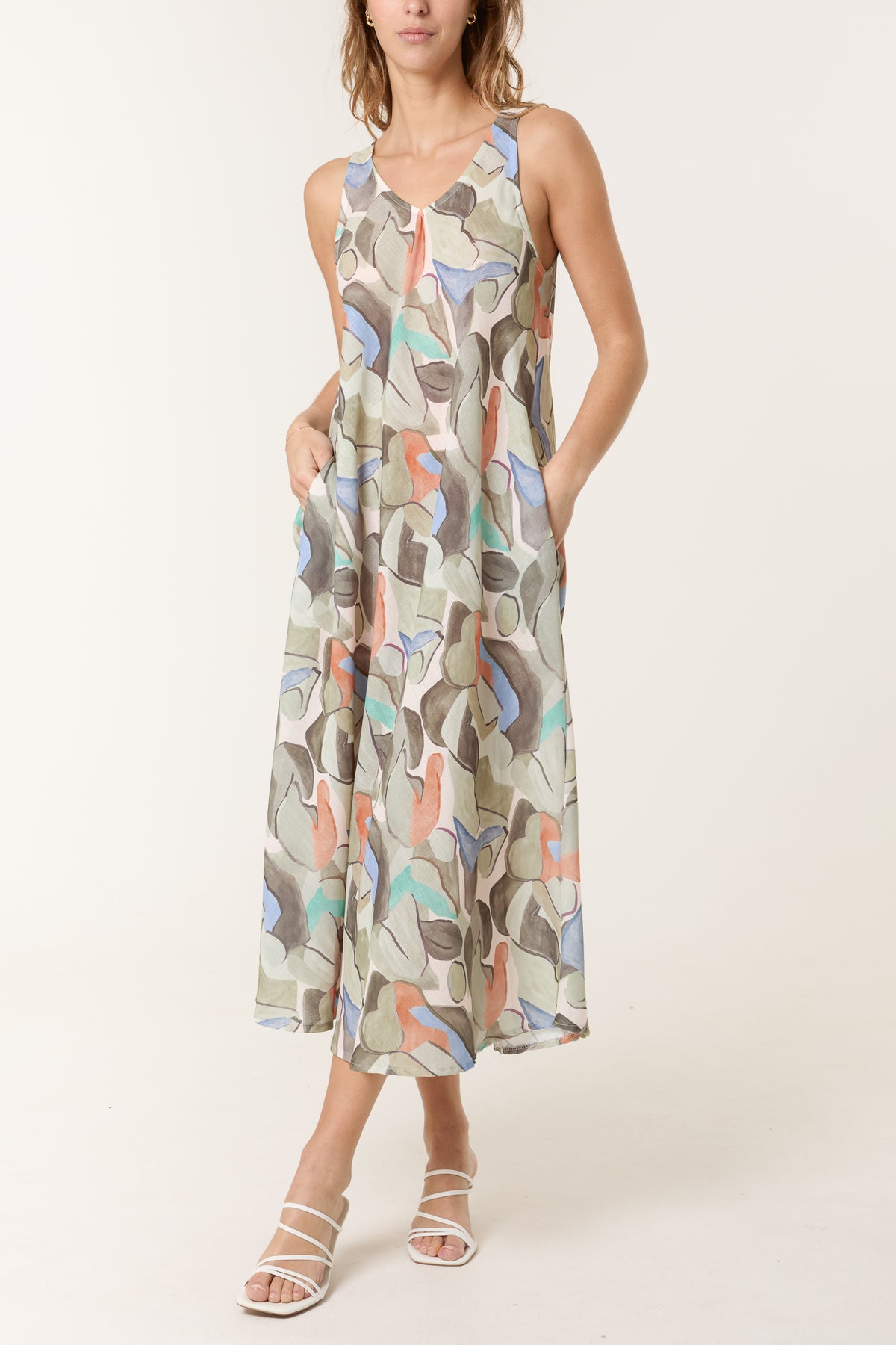 Sleeveless Pebble Print Midi Dress