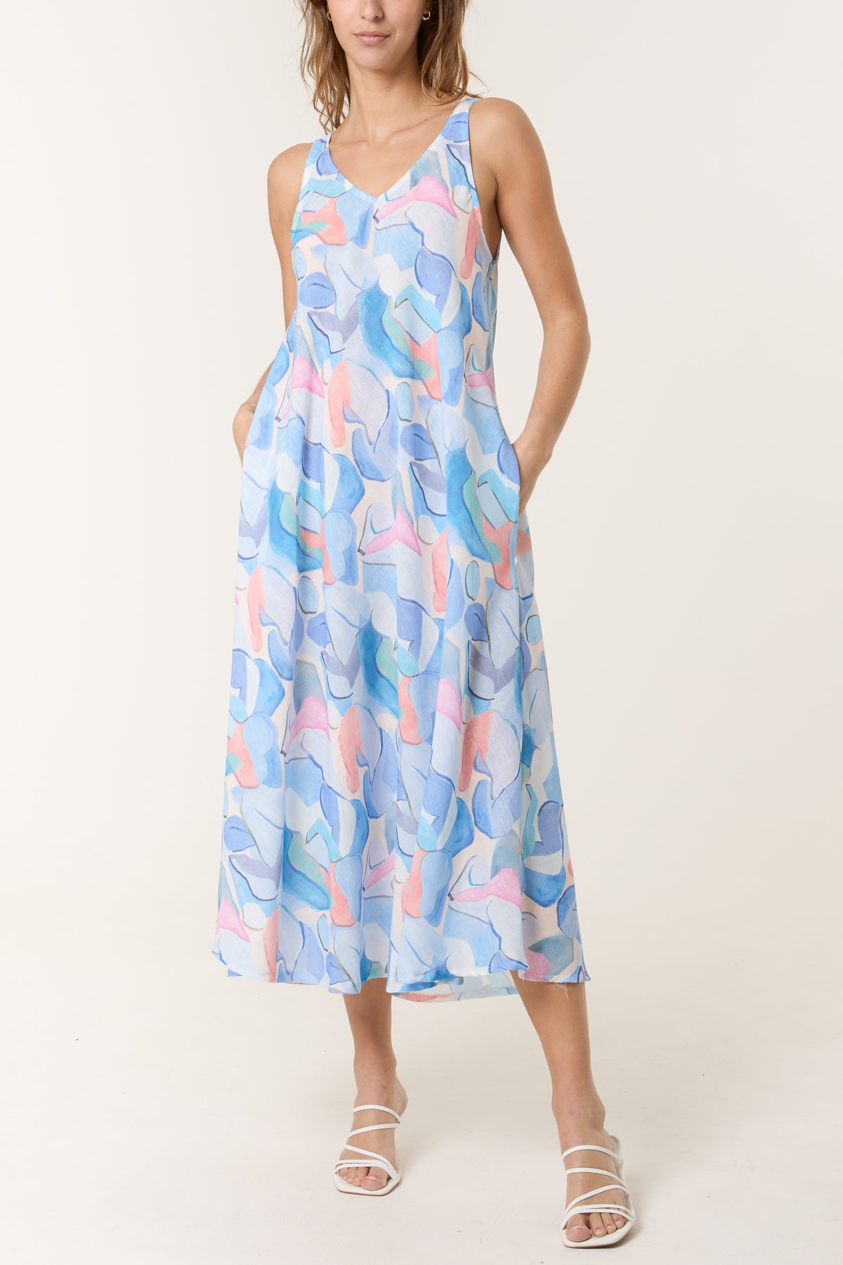 Sleeveless Pebble Print Midi Dress