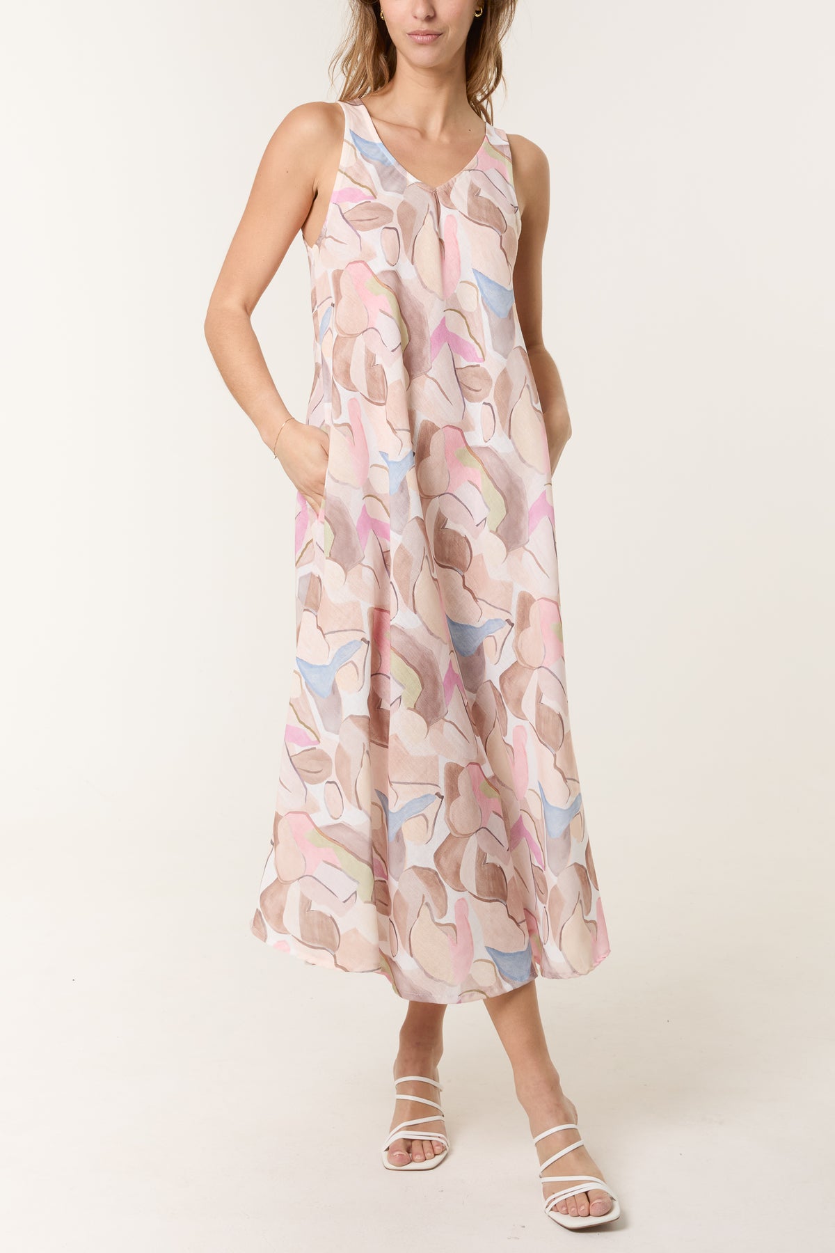 Sleeveless Pebble Print Midi Dress