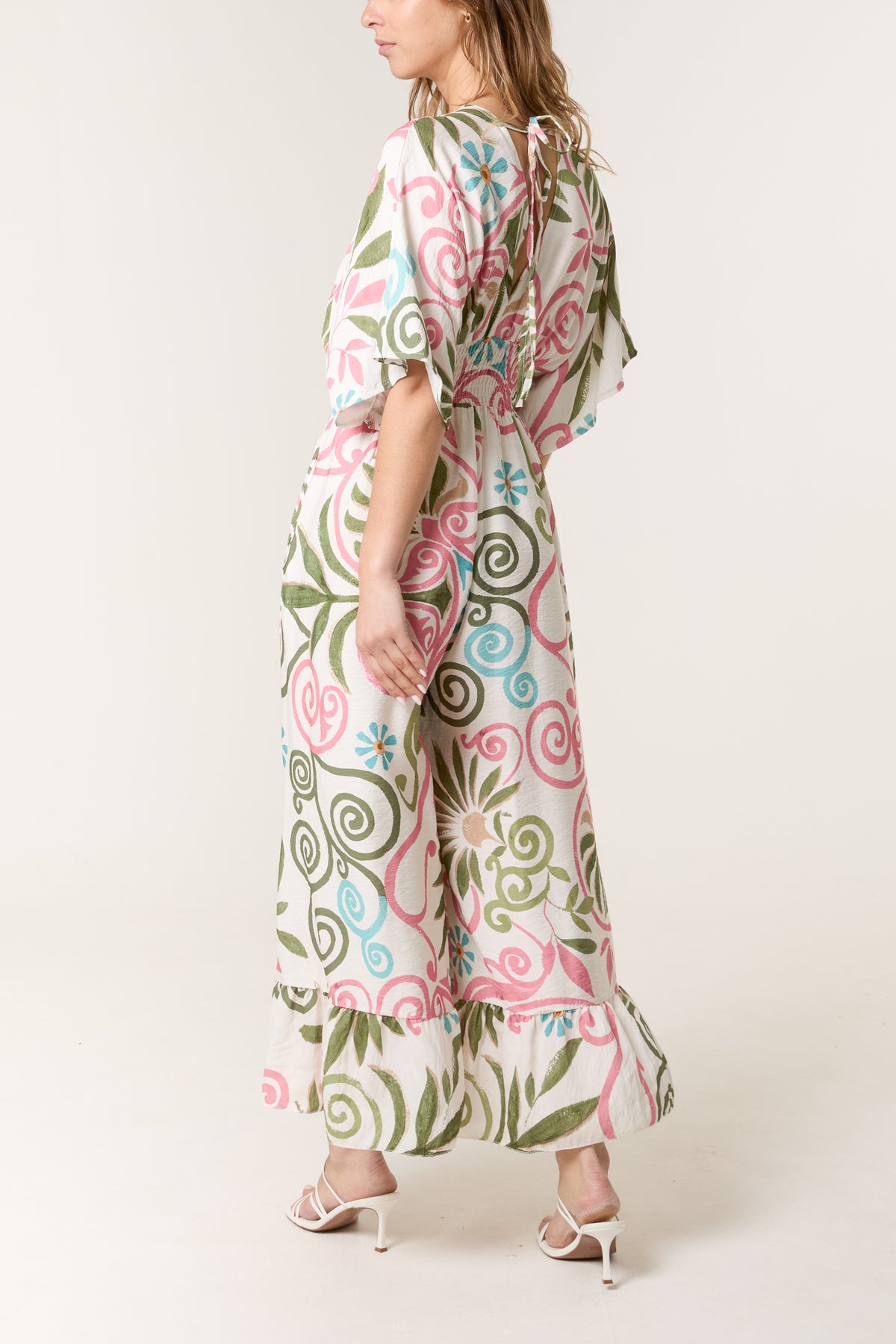 Double V-Neck Swirl Print Jumpsuit