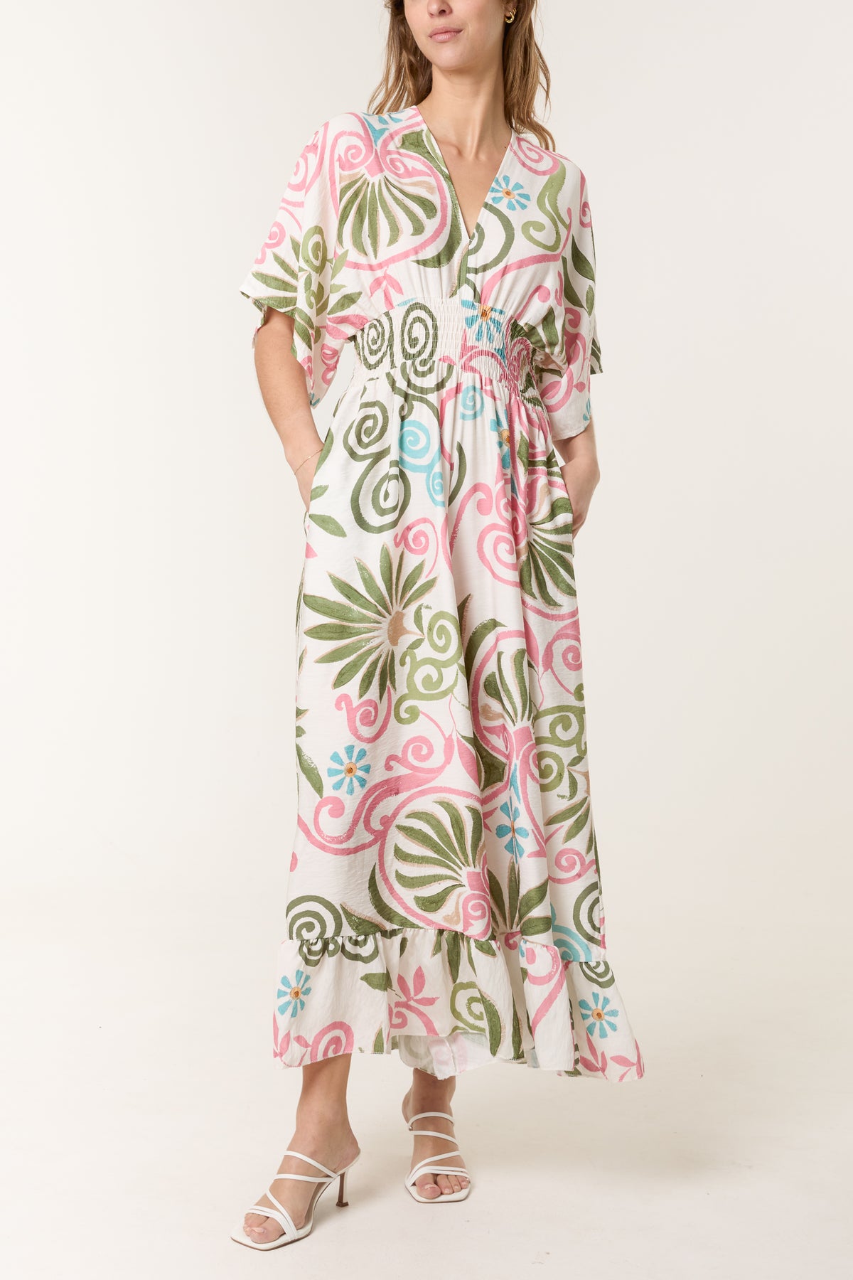 Double V-Neck Swirl Print Jumpsuit