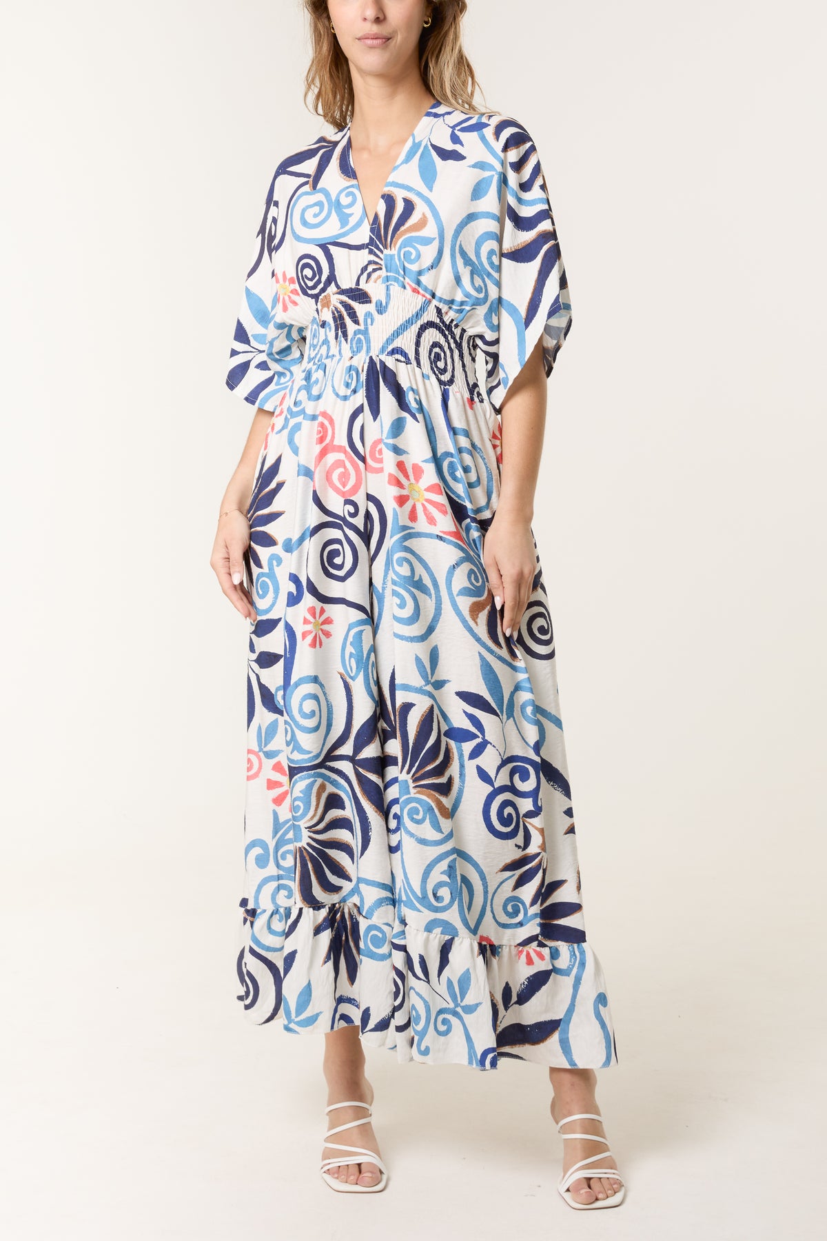 Double V-Neck Swirl Print Jumpsuit