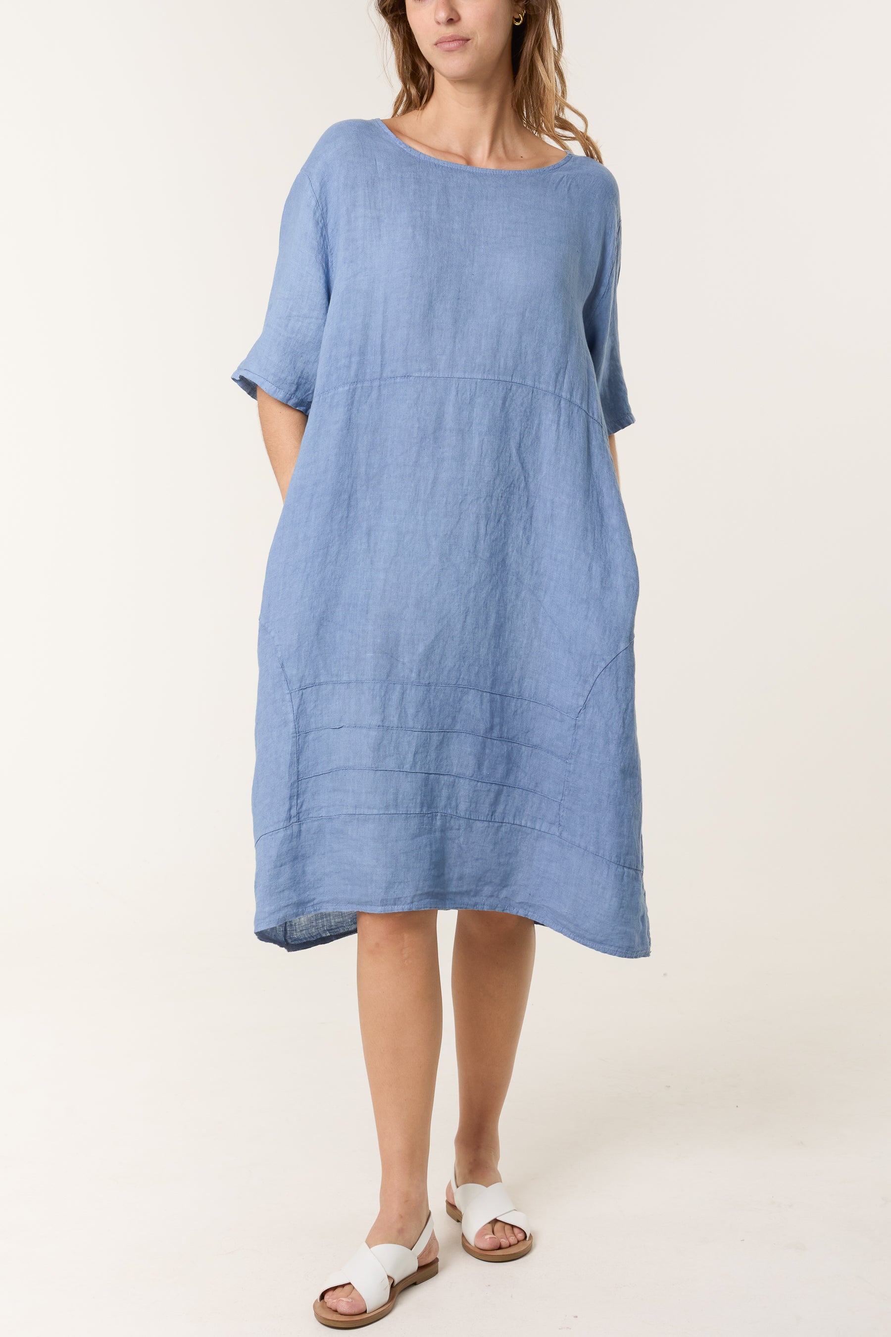 Pure Linen Boat Neck Midi Dress