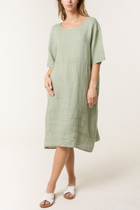 Pure Linen Boat Neck Midi Dress