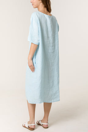 Pure Linen Boat Neck Midi Dress