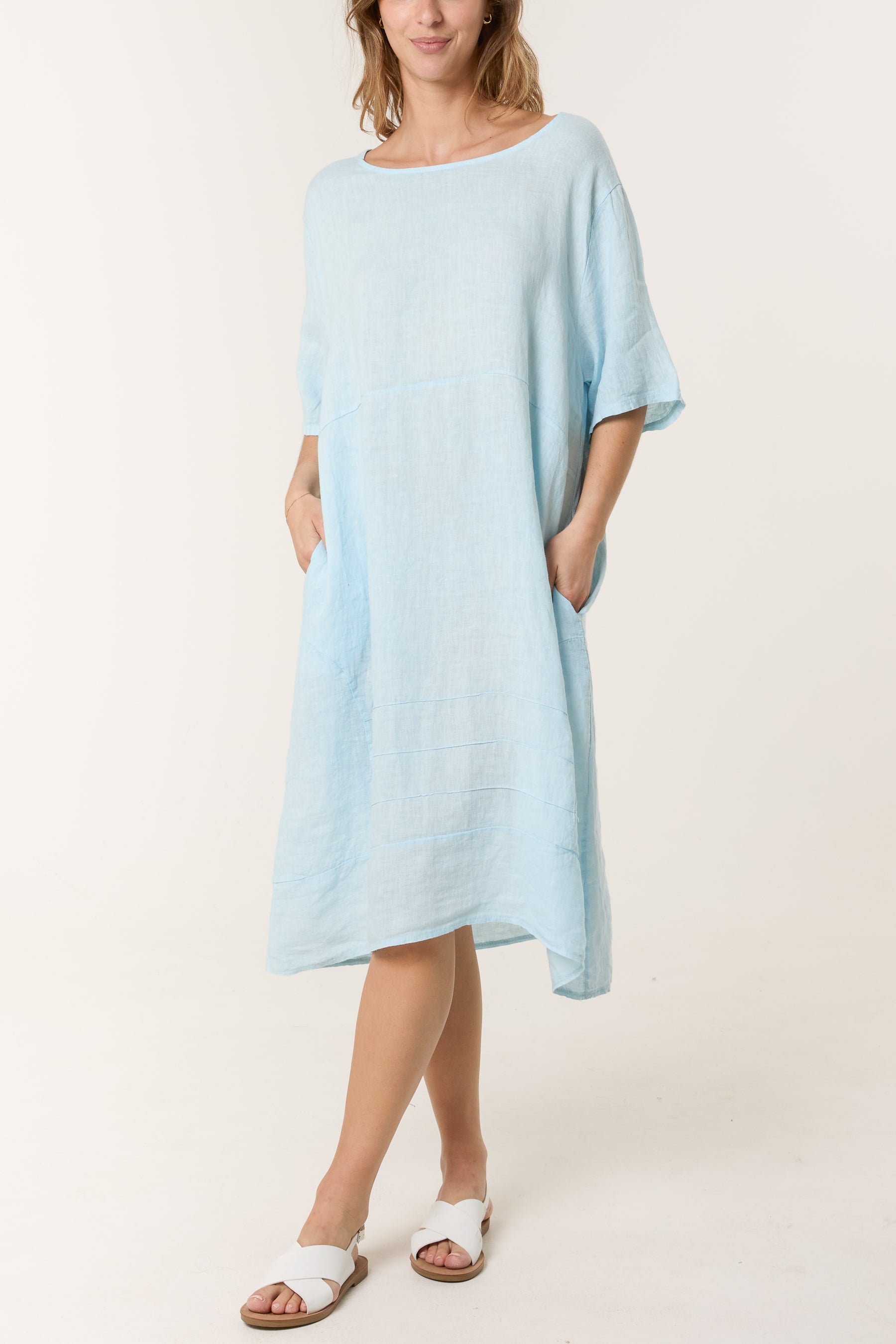 Pure Linen Boat Neck Midi Dress