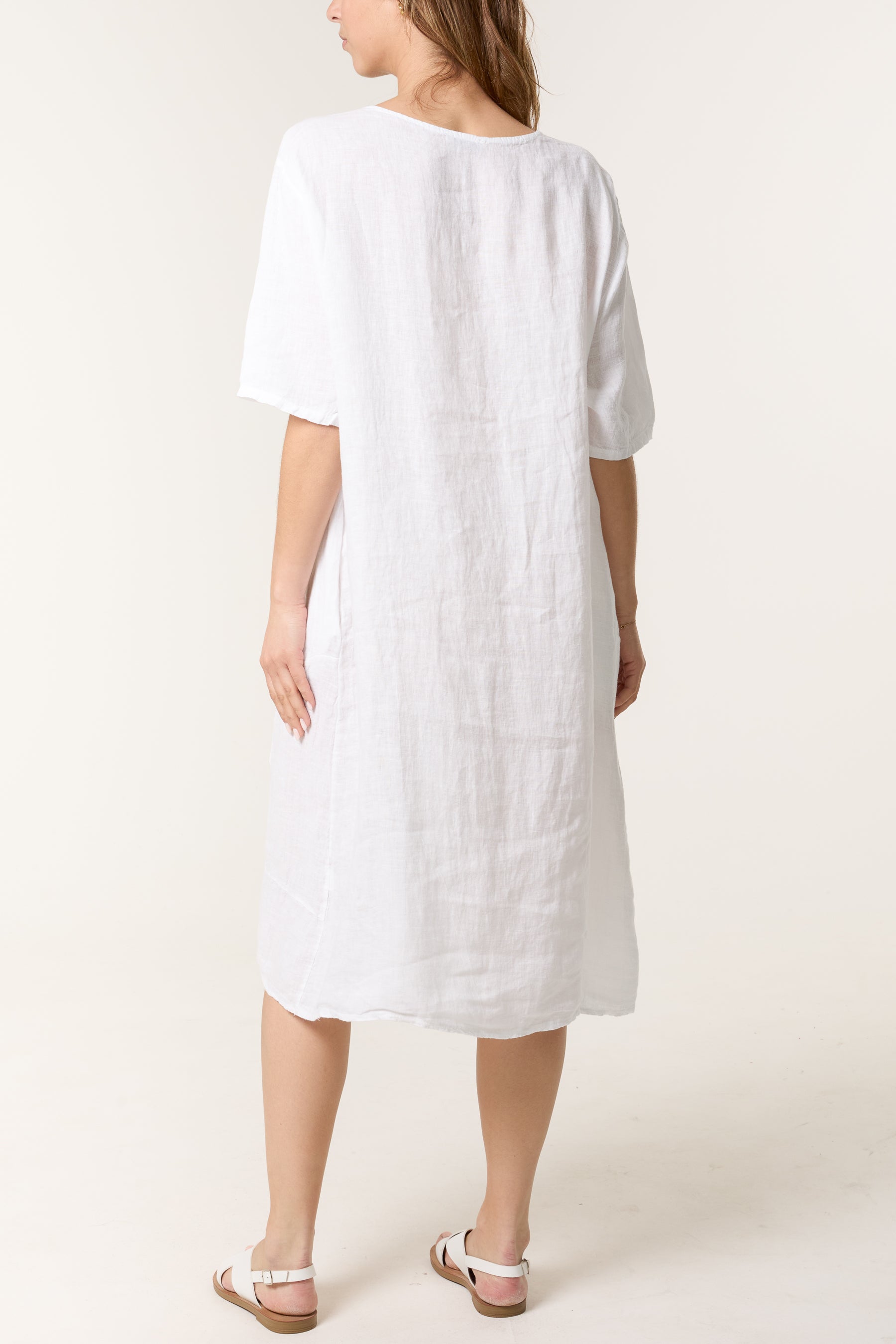 Pure Linen Boat Neck Midi Dress