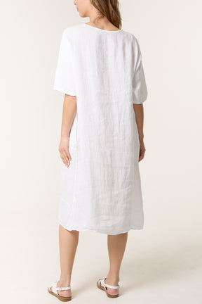 Pure Linen Boat Neck Midi Dress