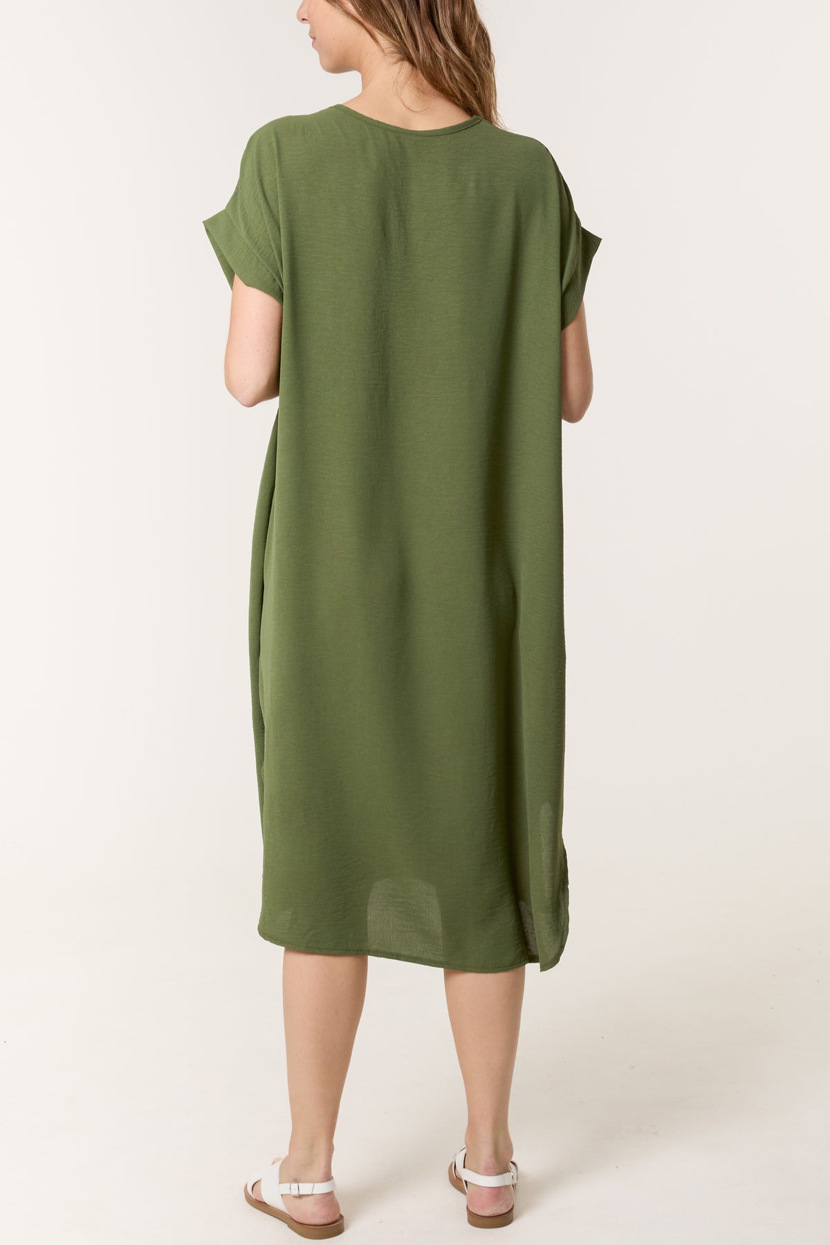 V-Neck Short Sleeve Midi Dress