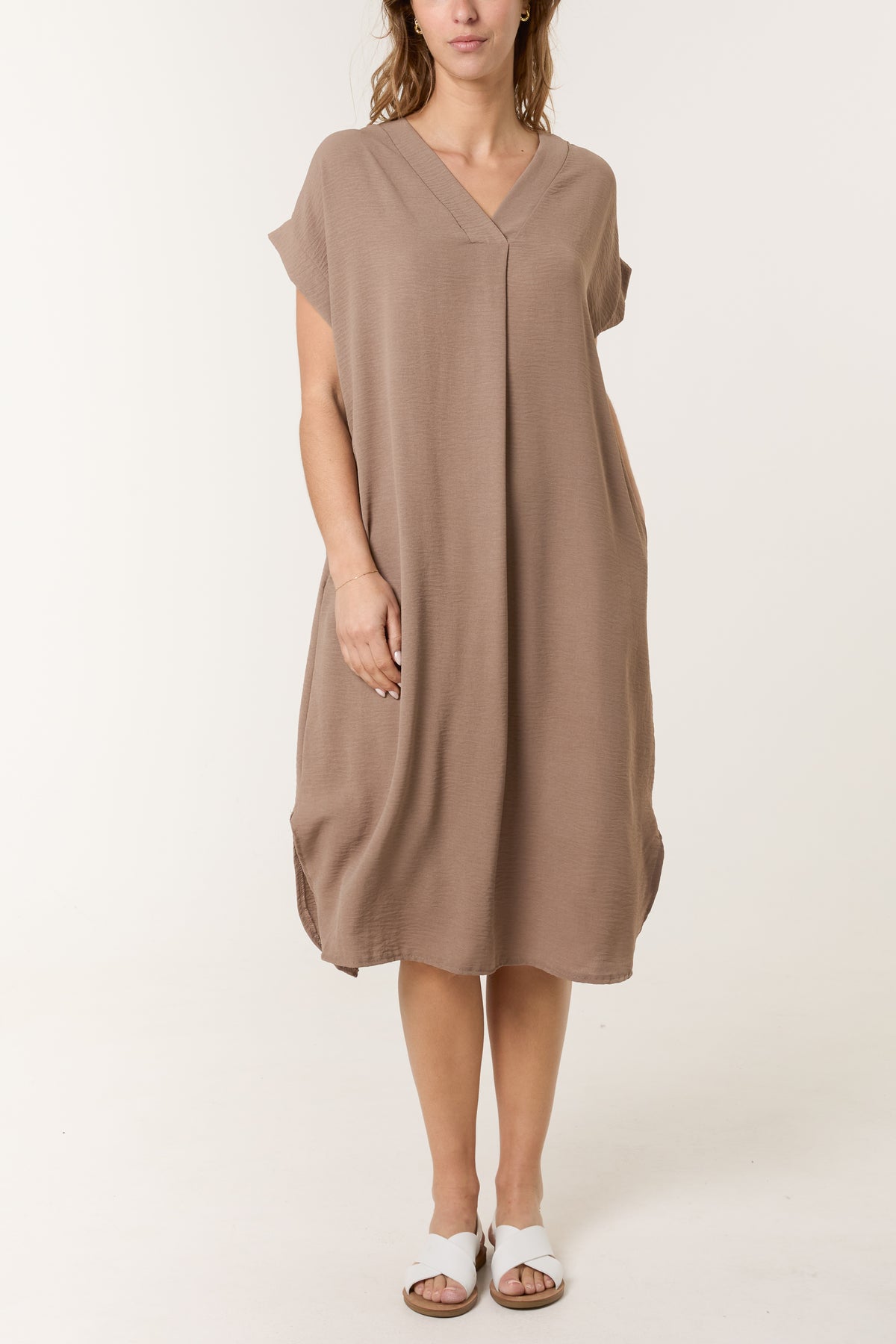 V-Neck Short Sleeve Midi Dress