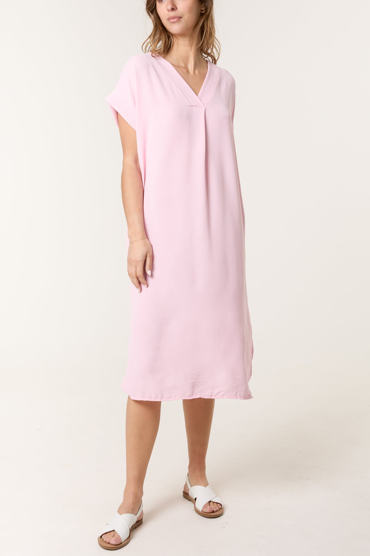 V-Neck Short Sleeve Midi Dress