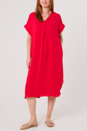 V-Neck Short Sleeve Midi Dress