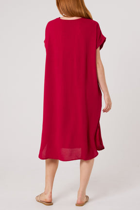 V-Neck Short Sleeve Midi Dress