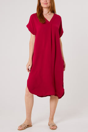 V-Neck Short Sleeve Midi Dress