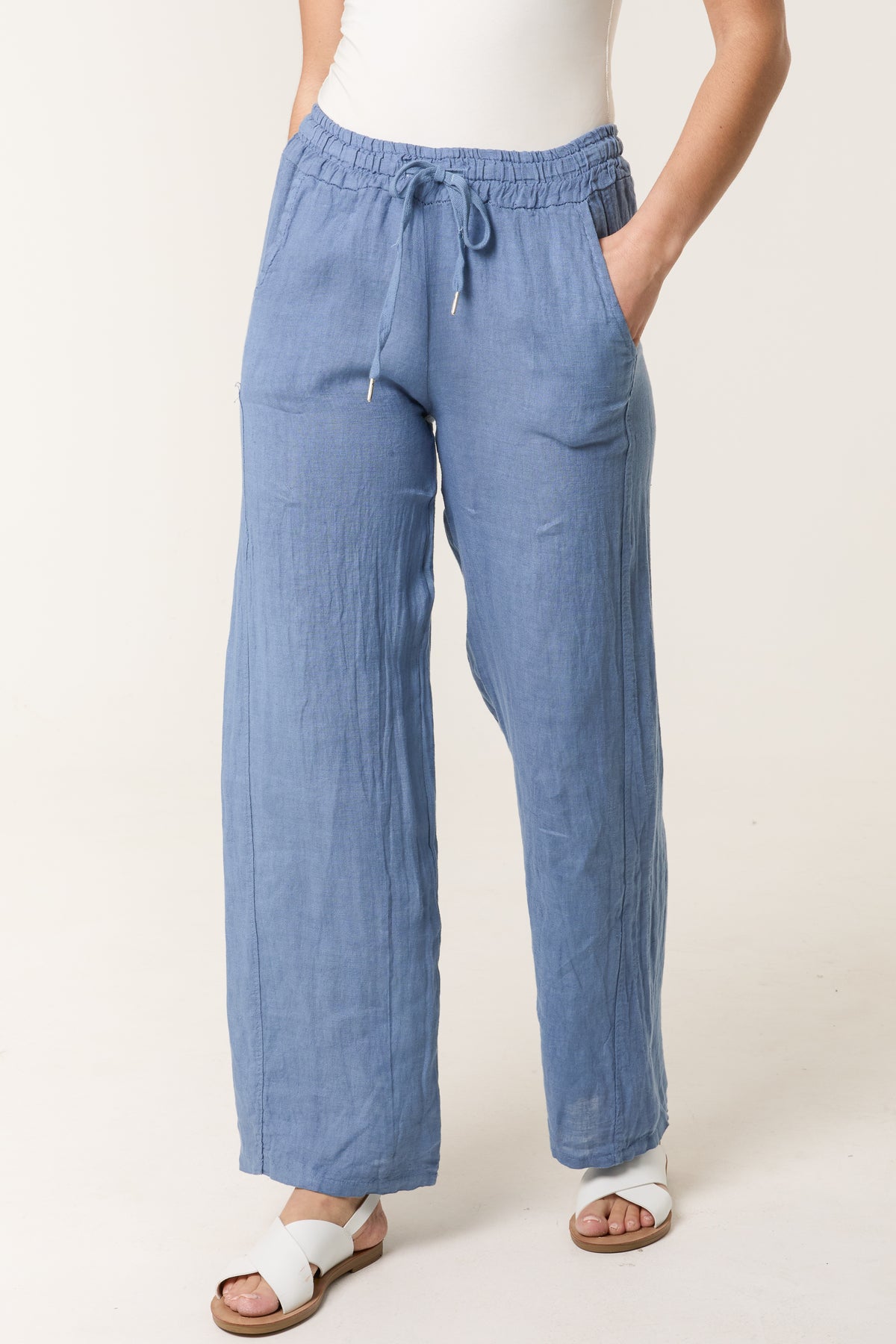 Pure Linen Elastic Waist Trousers