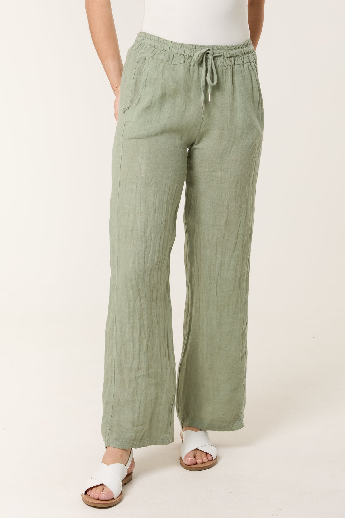 Pure Linen Elastic Waist Trousers