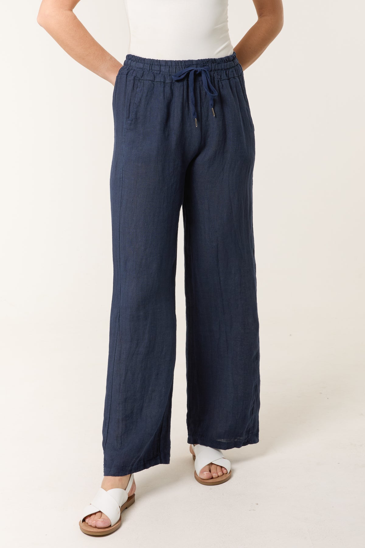 Pure Linen Elastic Waist Trousers