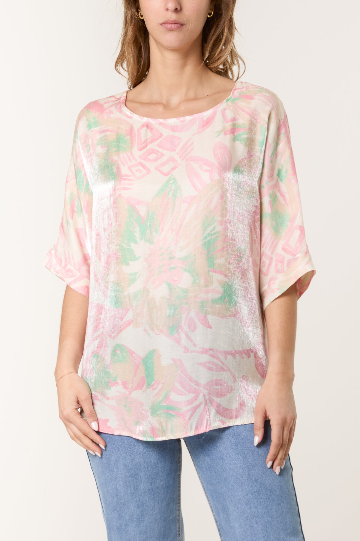 Shimmer Floral Short Sleeve Top