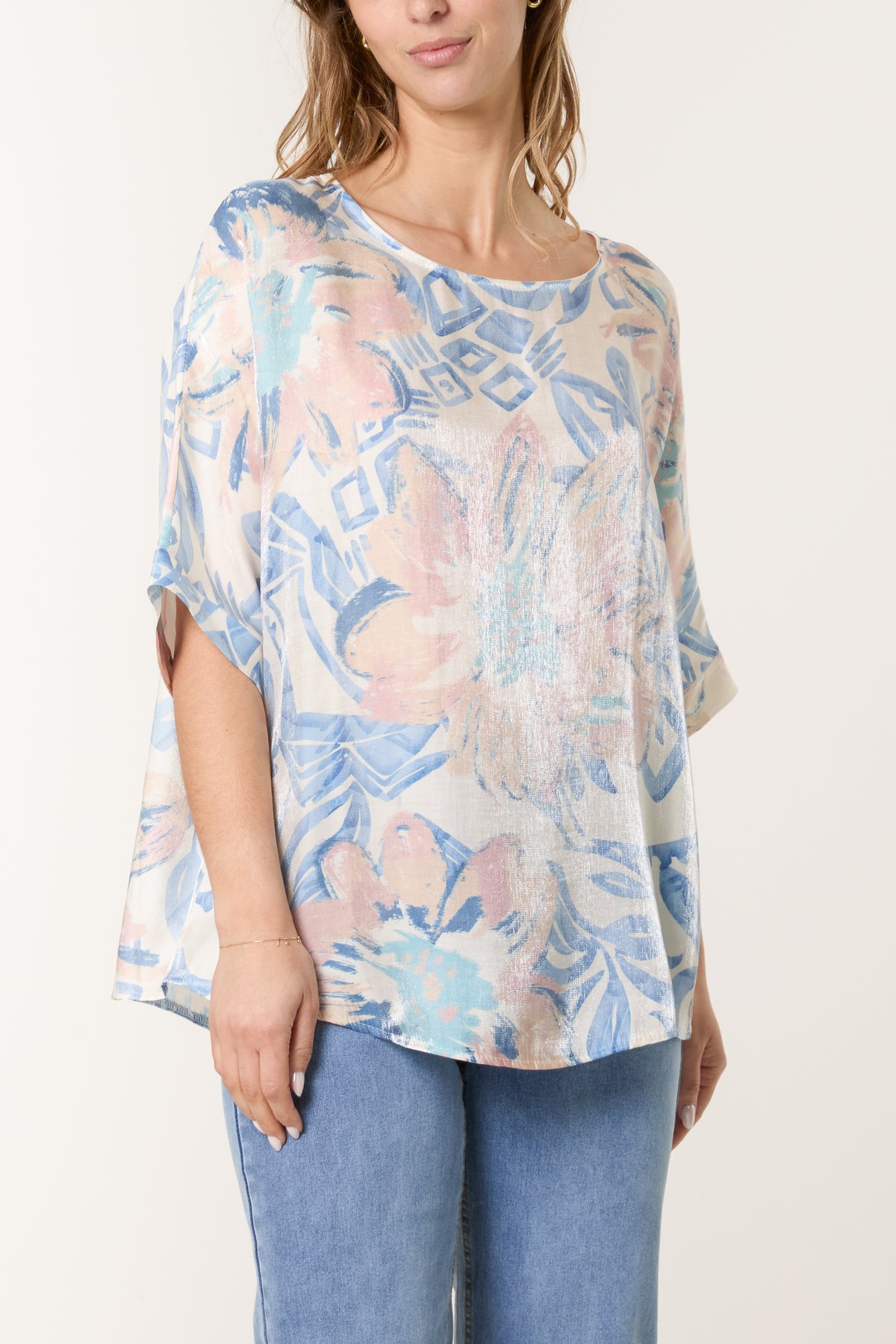 Shimmer Floral Short Sleeve Top