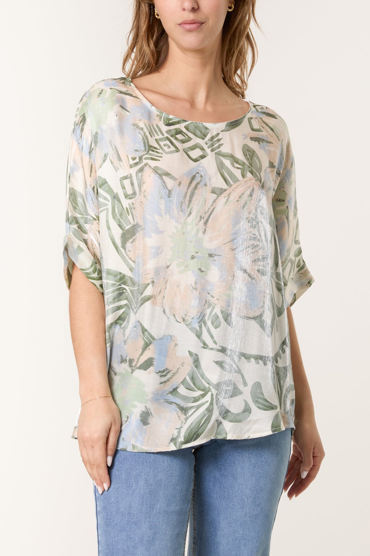 Shimmer Floral Short Sleeve Top