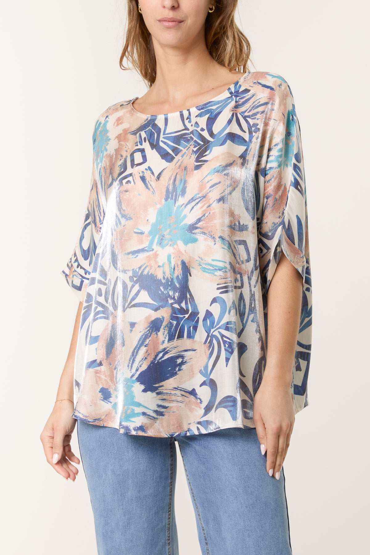 Shimmer Floral Short Sleeve Top