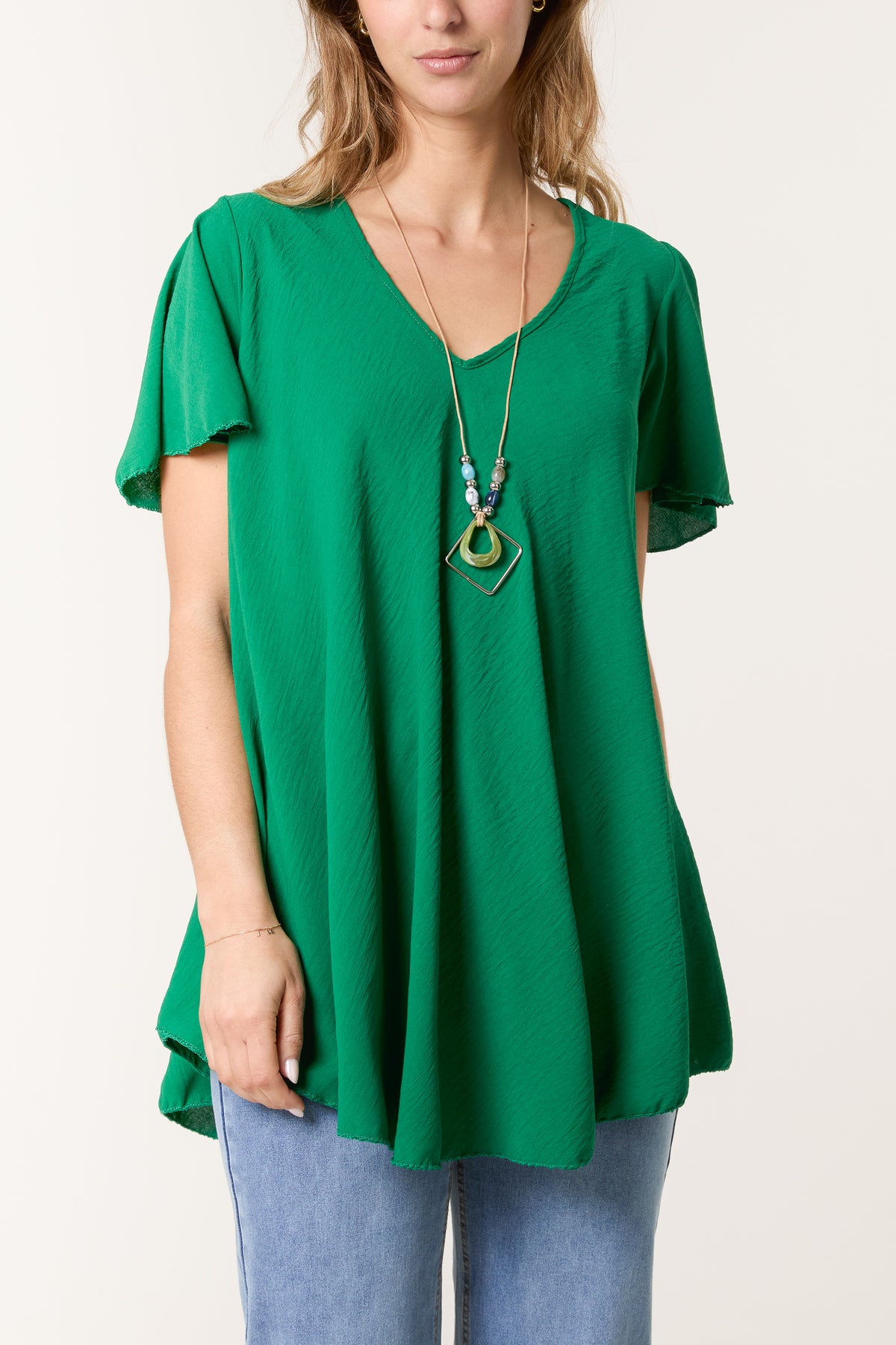 Necklace V-Neck Angel Sleeve Top