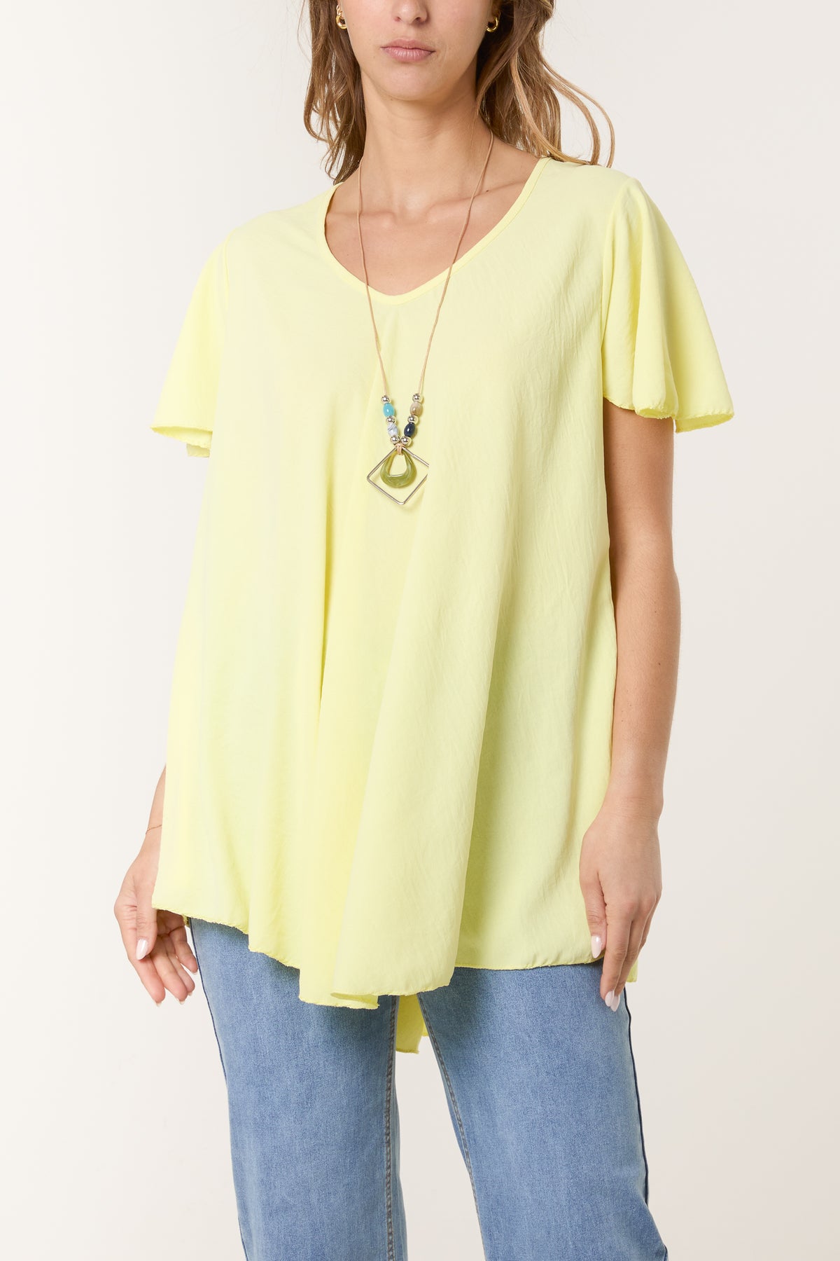 Necklace V-Neck Angel Sleeve Top