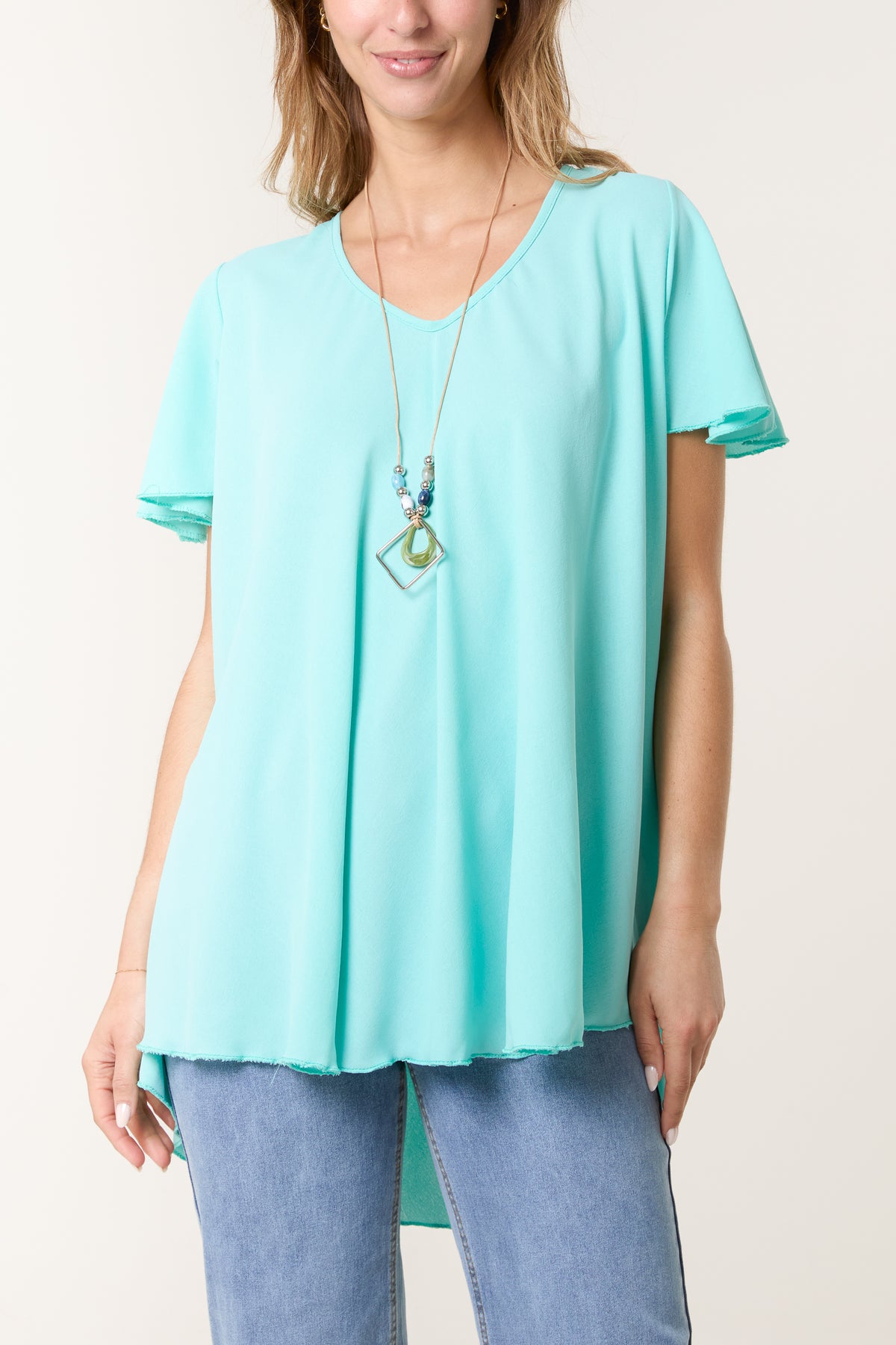 Necklace V-Neck Angel Sleeve Top