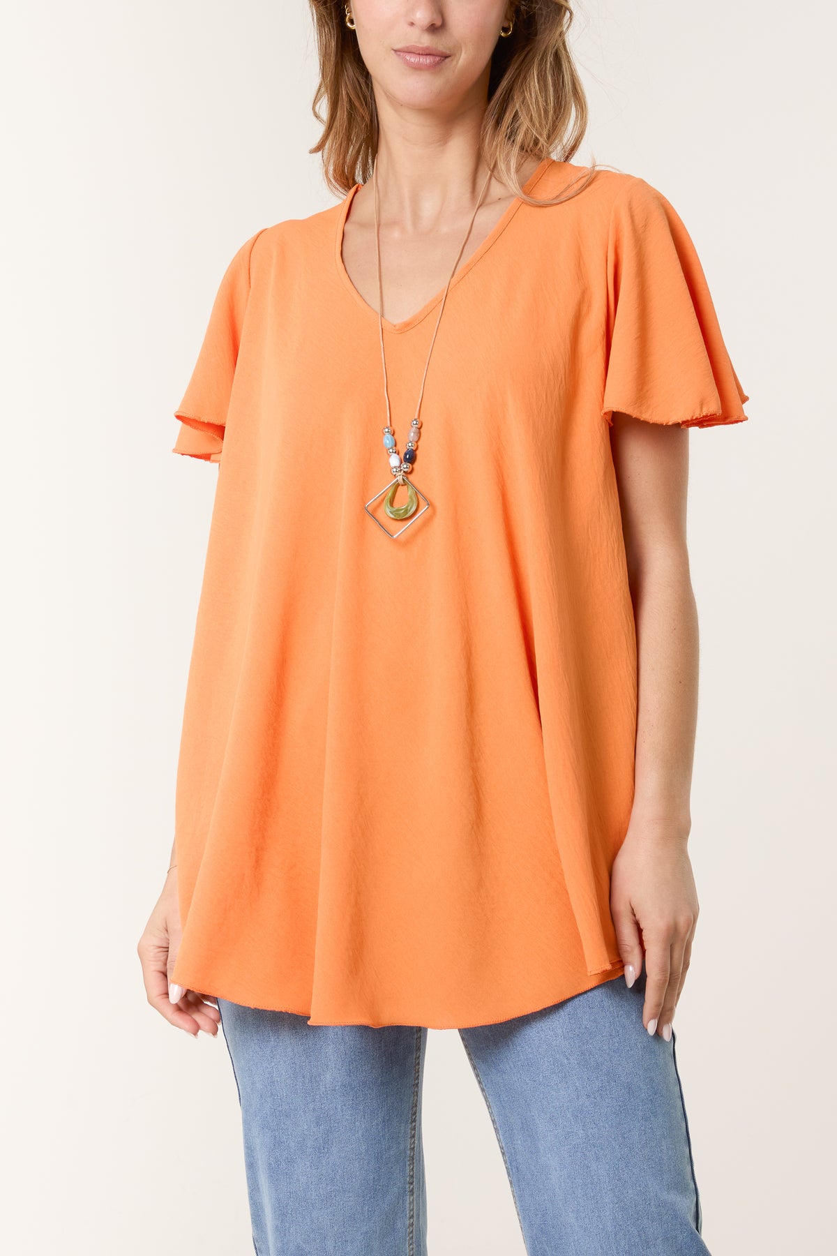 Necklace V-Neck Angel Sleeve Top