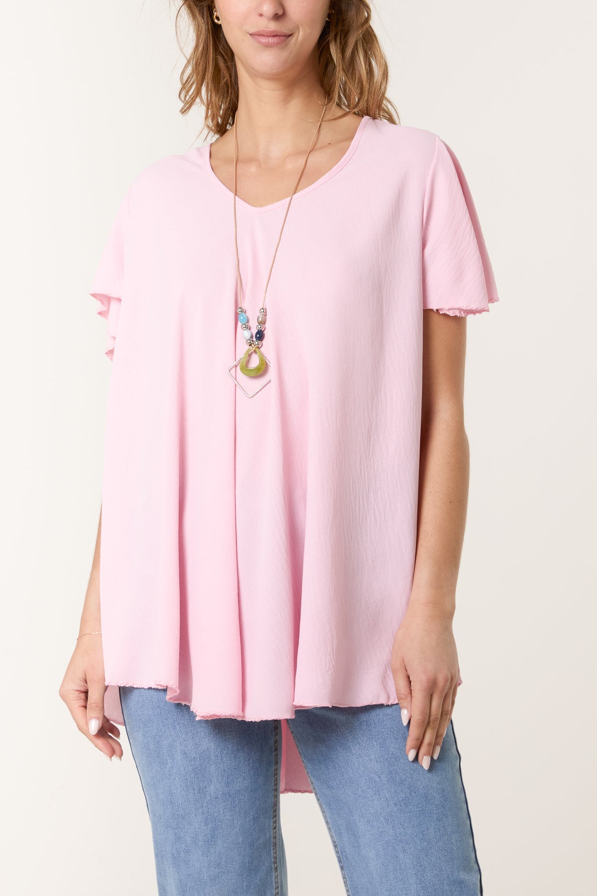 Necklace V-Neck Angel Sleeve Top