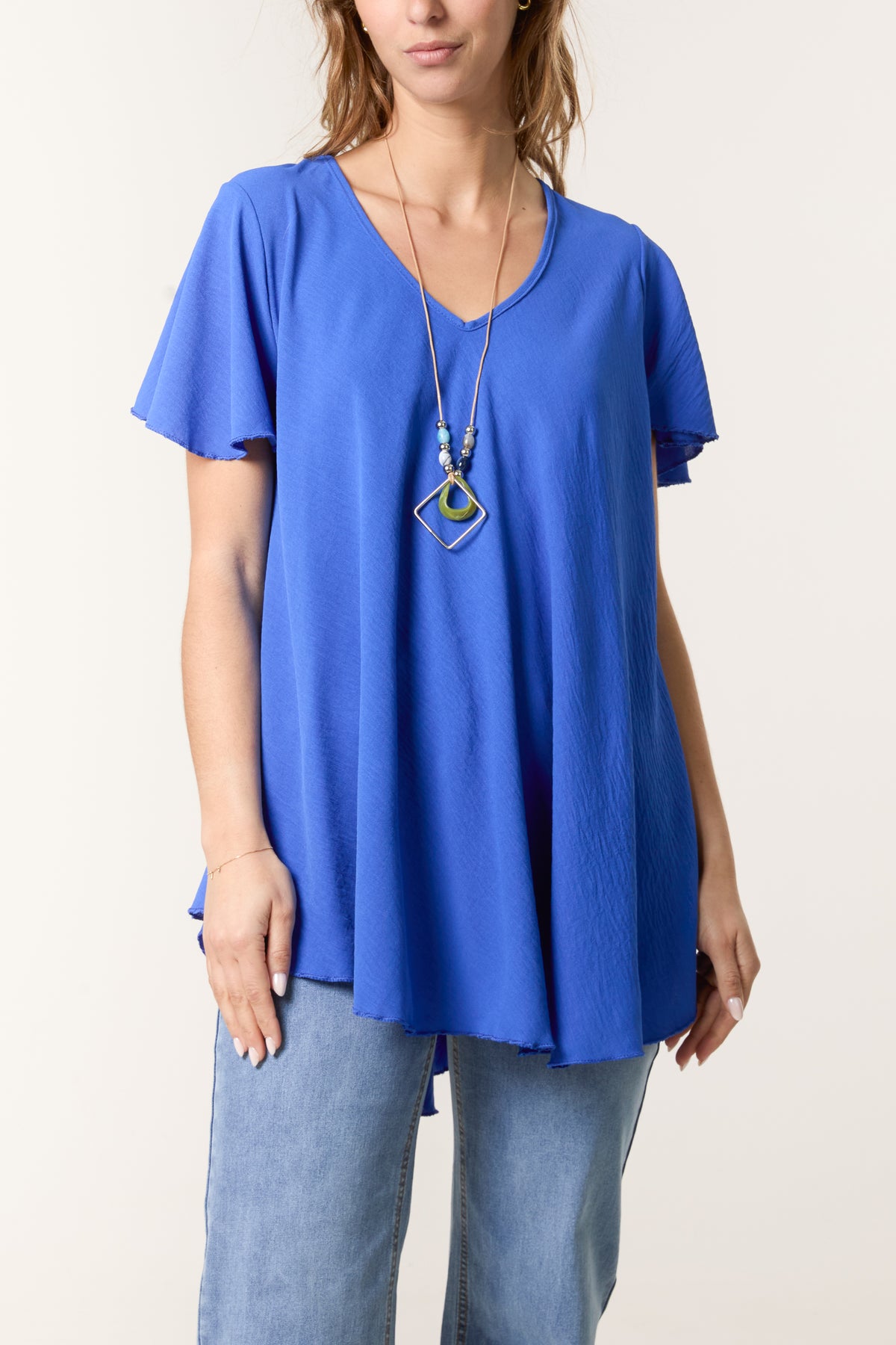 Necklace V-Neck Angel Sleeve Top