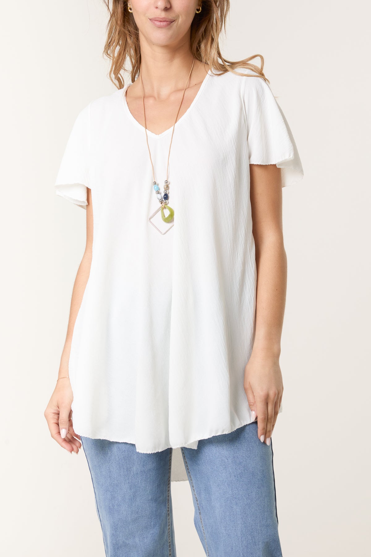 Necklace V-Neck Angel Sleeve Top