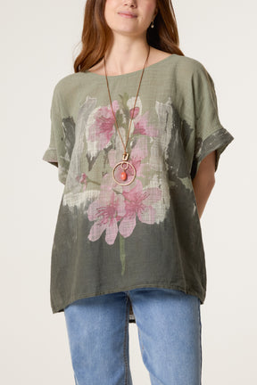 Necklace Flower Watercolour Cotton Top