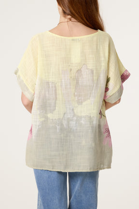 Necklace Flower Watercolour Cotton Top