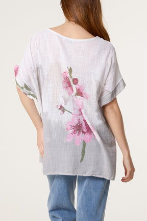 Necklace Flower Watercolour Cotton Top