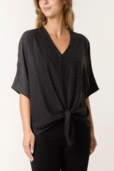 Diamante V-Neck Front Knot Top